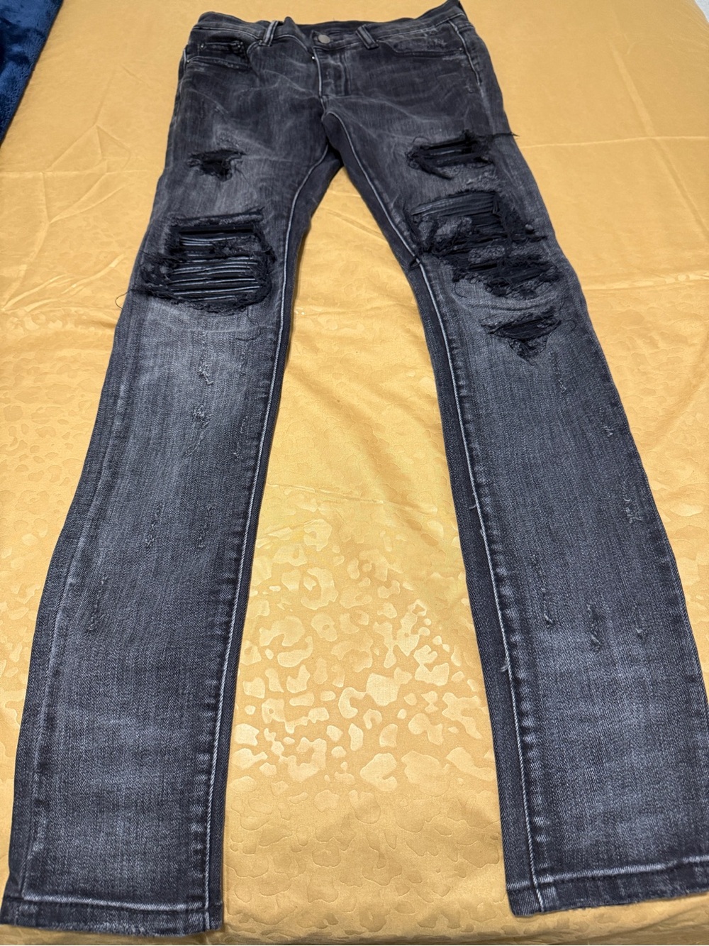MNML Distressed Moto Black Ripped Skinny Jeans size 31